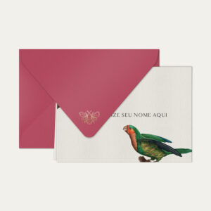 Papel de carta personalizado com ilustração de aves e envelope pink