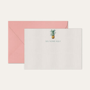 Papel de carta personalizado com ilustração de abacaxi e envelope rosa bebe