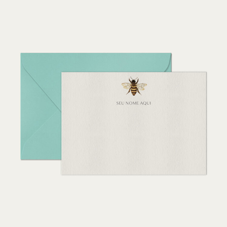 Papel de carta personalizado com ilustração de abelha e envelope azul tiffany de alta qualidade