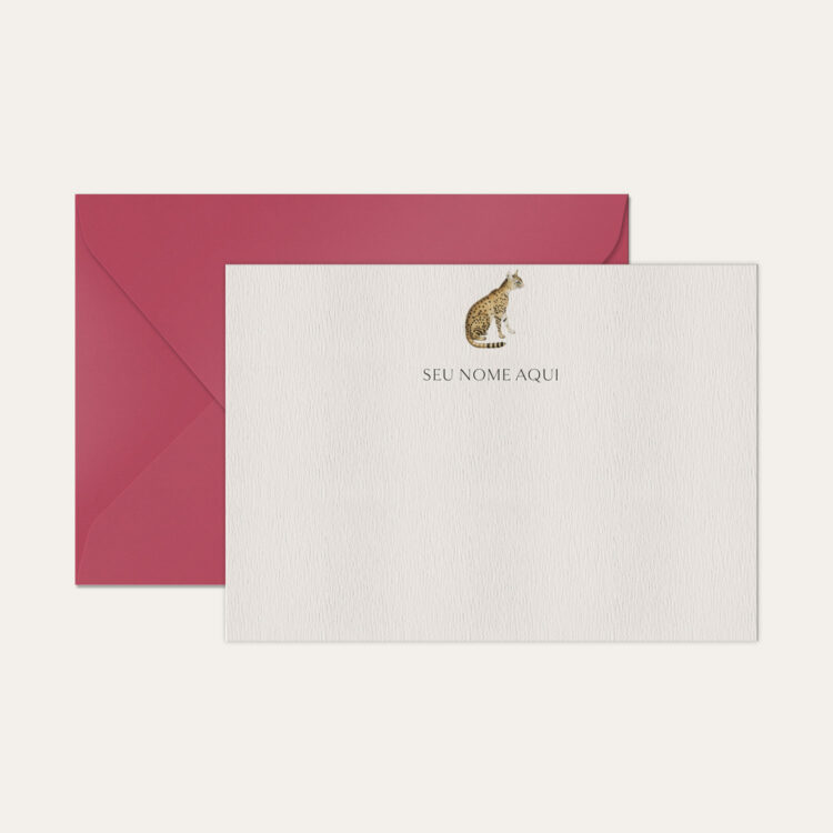 Papel de carta personalizado com ilustração de bengal e envelope rosa pink