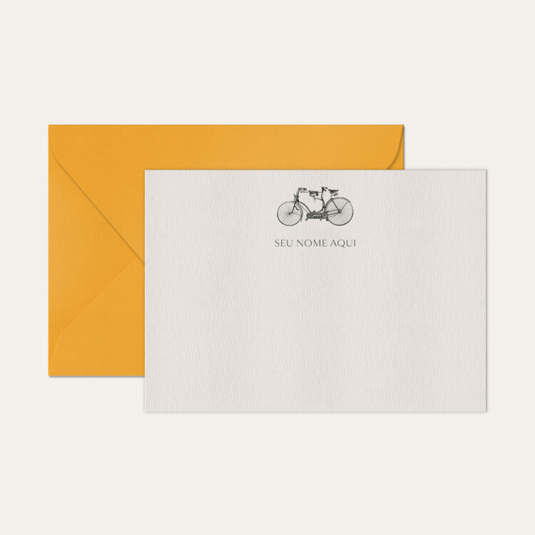 Papel de carta personalizado com ilustração de bicicleta e envelope amarelo de alta qualidade