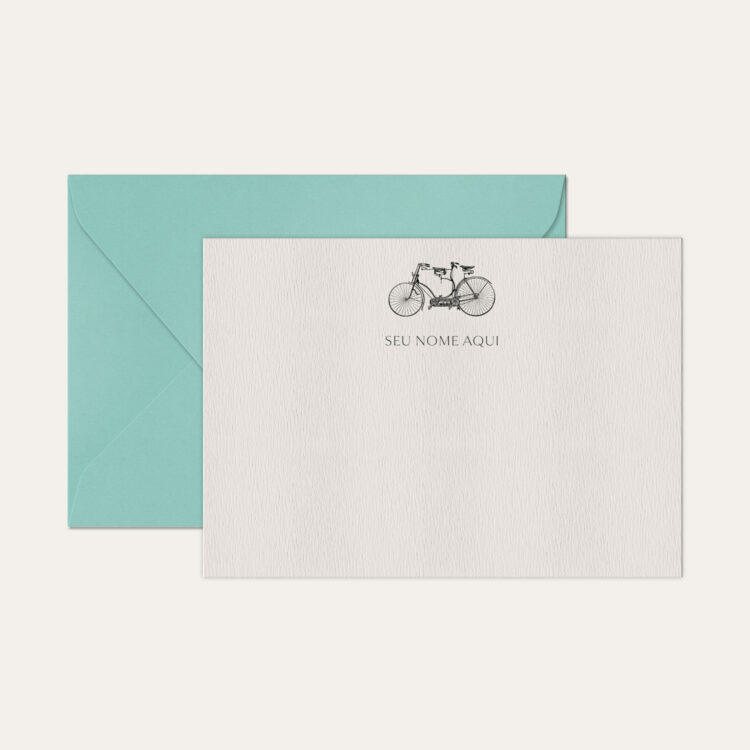 Papel de carta personalizado com ilustração de bicicleta e envelope azul tiffany de alta qualidade