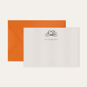 Papel de carta personalizado com ilustração de bicicleta e envelope laranja
