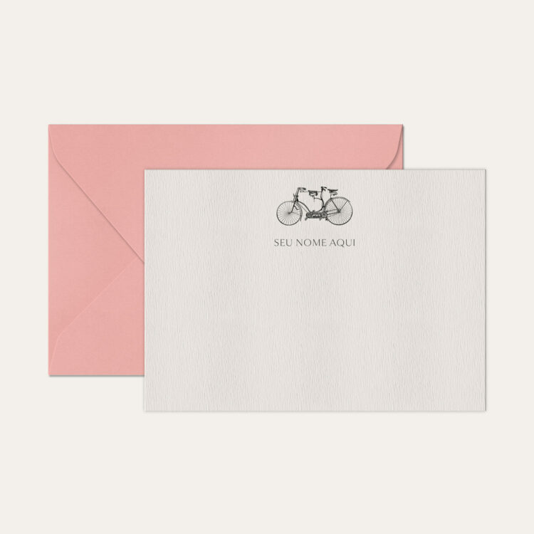 Papel de carta personalizado com ilustração de bicicleta e envelope rosa bebe de alta qualidade