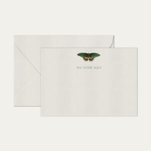 Papel de carta personalizado com ilustração de borboleta verde envelope branco