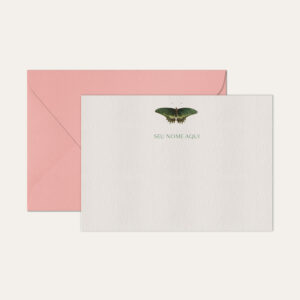 Papel de carta personalizado com ilustração de borboleta verde envelope rosa bebe