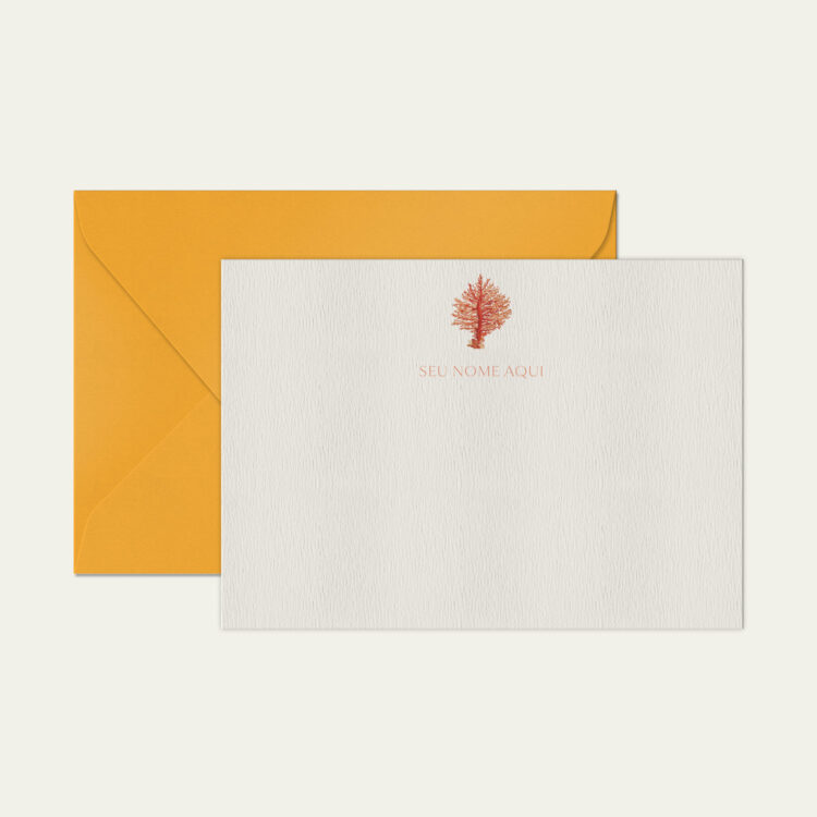 Papel de carta personalizado com ilustração de coral e envelope amarelo de alta qualidade