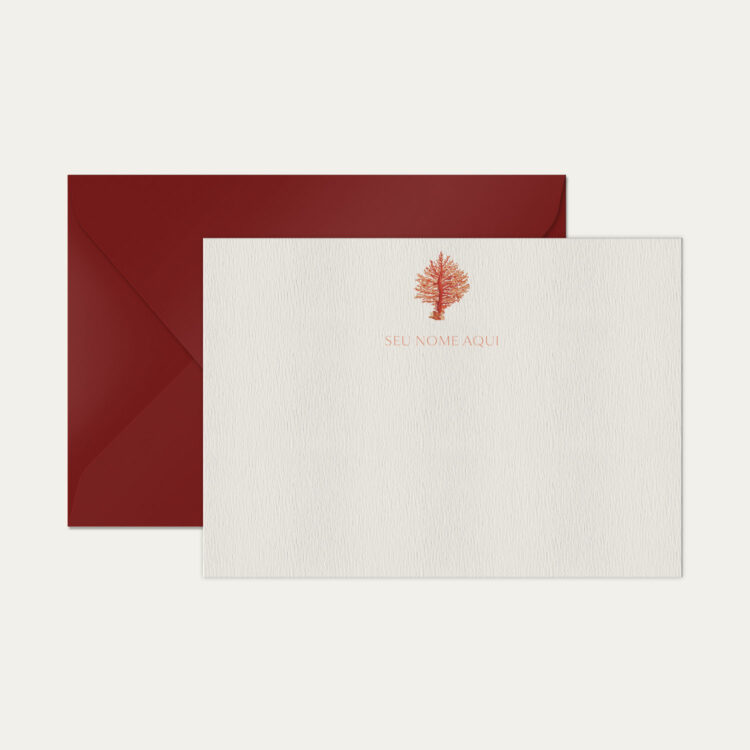 Papel de carta personalizado com ilustração de coral e envelope bordo de alta qualidade