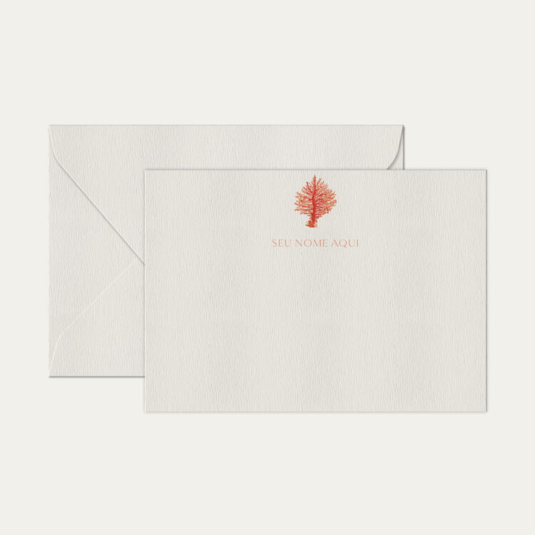 Papel de carta personalizado com ilustração de coral e envelope branco de alta qualidade