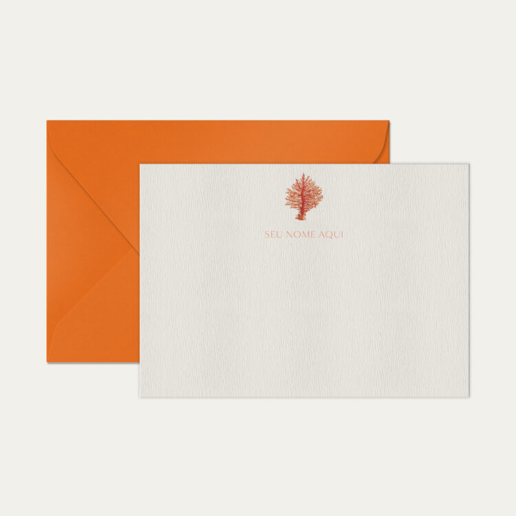 Papel de carta personalizado com ilustração de coral e envelope laranja de alta qualidade