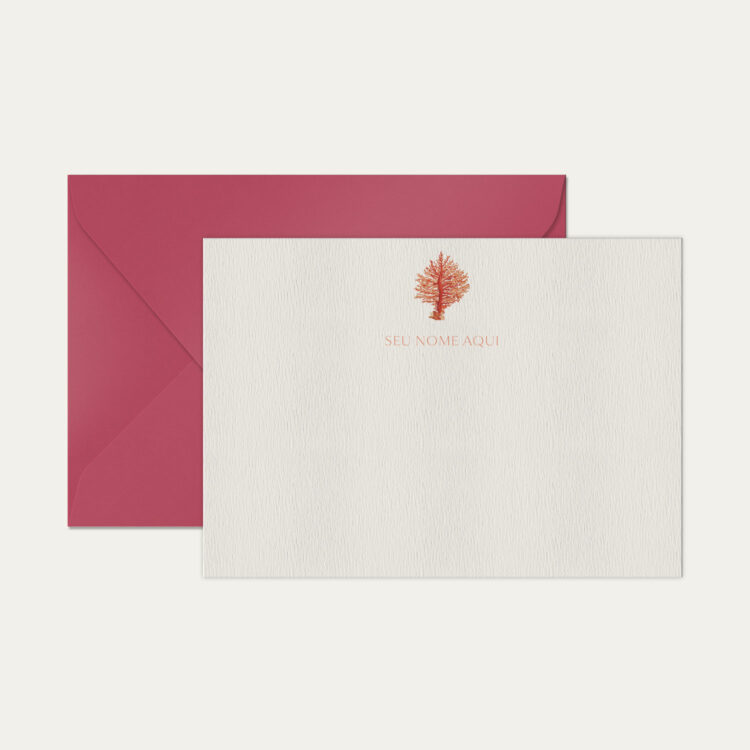 Papel de carta personalizado com ilustração de coral e envelope rosa pink de alta qualidade