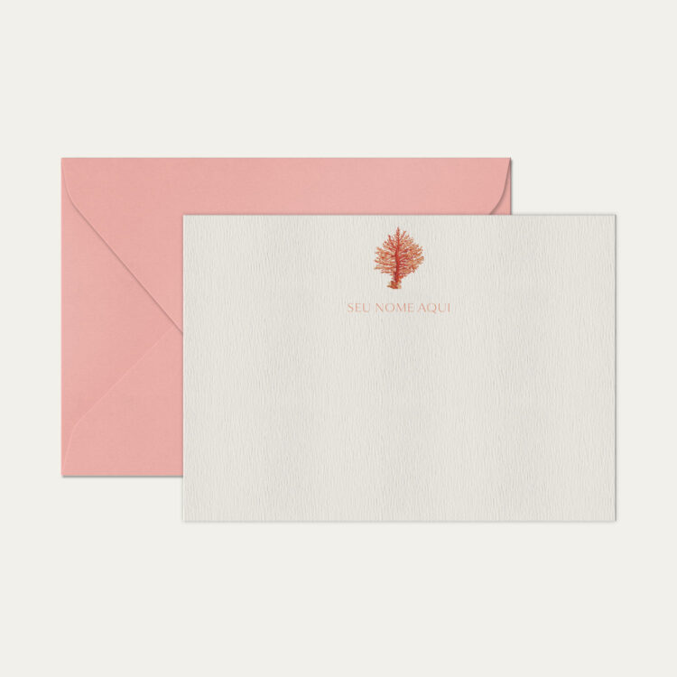 Papel de carta personalizado com ilustração de coral e envelope rosa bebe de alta qualidade