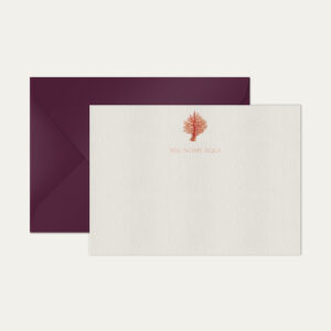 Papel de carta personalizado com ilustração de coral envelope vinho