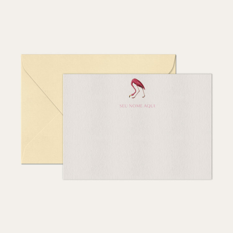 Papel de carta personalizado com ilustração de flamingo e envelope bege de alta qualidade