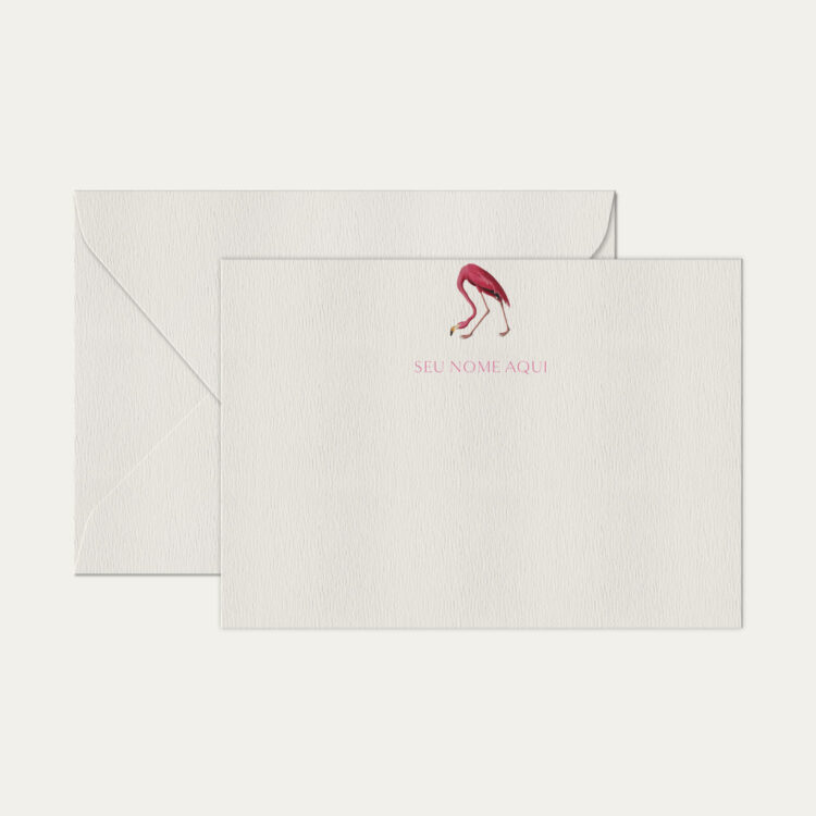 Papel de carta personalizado com ilustração de flamingo e envelope branco de alta qualidade