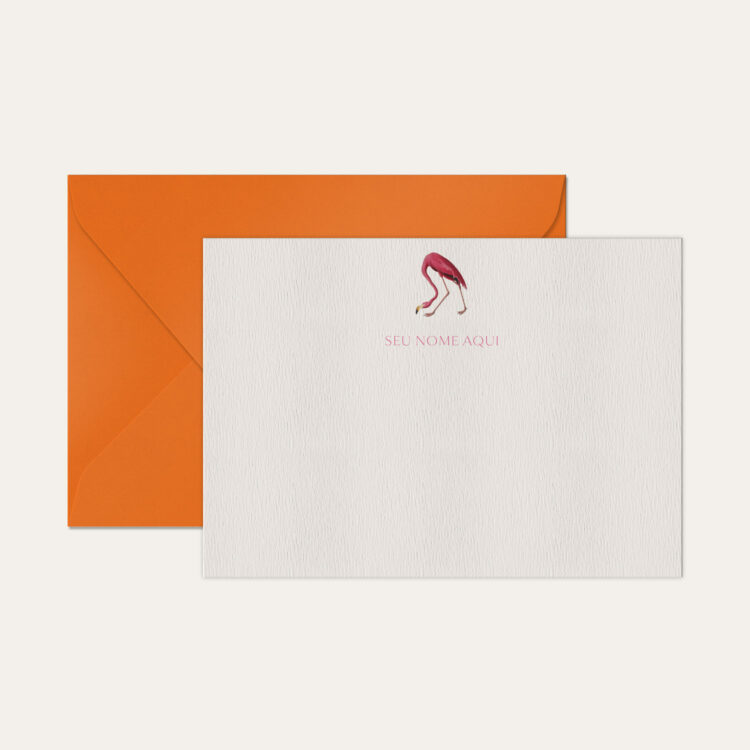 Papel de carta personalizado com ilustração de flamingo e envelope laranja de alta qualidade