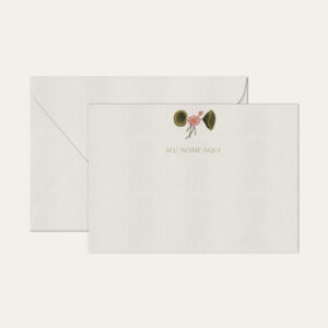 Papel de carta personalizado com ilustração de flor e envelope branco