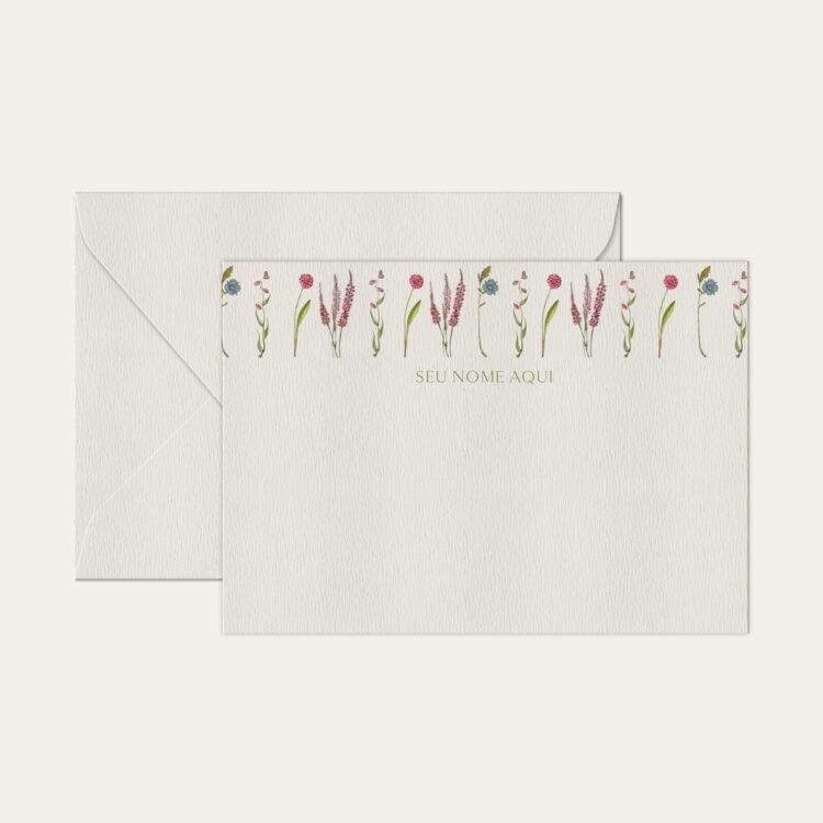 Papel de carta personalizado com ilustração de flores e envelope branco de alta qualidade