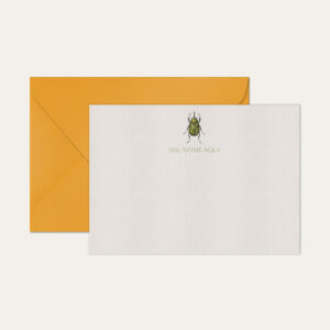 Papel de carta personalizado com ilustração de inseto e envelope amarelo