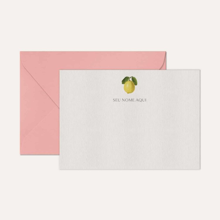 Papel de carta personalizado com ilustração de limão siciliano e envelope rosa bebe de alta qualidade