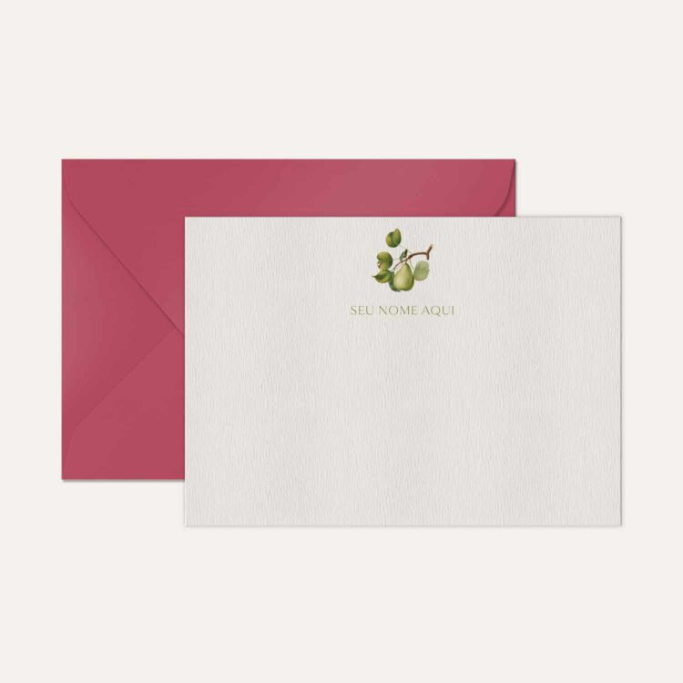 Papel de carta personalizado com ilustração de pera e envelope rosa pink de alta qualidade