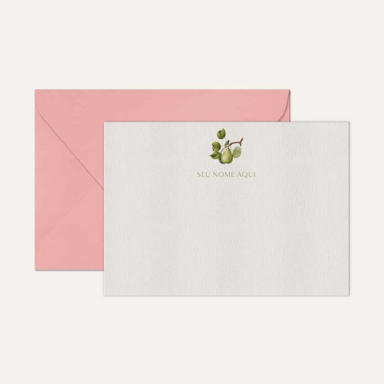 Papel de carta personalizado com ilustração de pera e envelope rosa bebe de alta qualidade