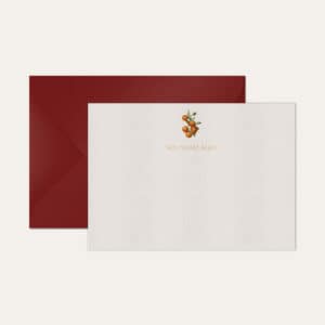 Papel de carta personalizado com ilustração de tangerina e envelope bordo
