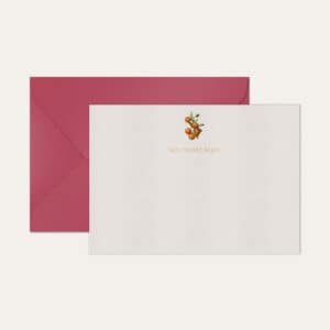 Papel de carta personalizado com ilustração de tangerina e envelope pink