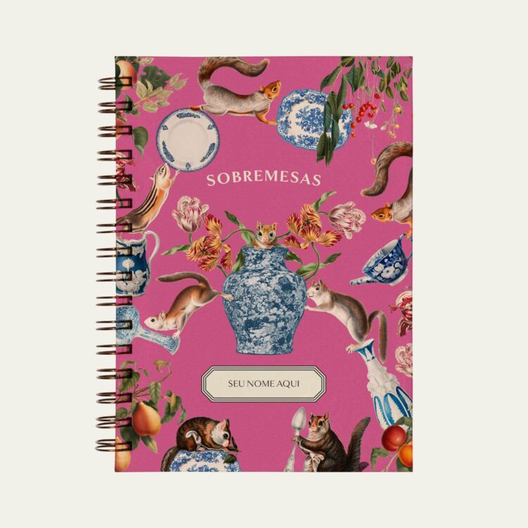 Capa de Caderno de Receitas Sobremesa Rosa com ilustração de esquilo