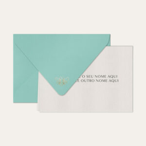 Papel de carta personalizado com nome casal em preto e envelope azul tiffany