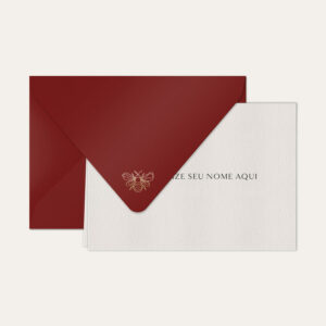 Papel de carta personalizado com nome em preto e envelope bordo