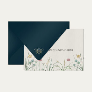 Papel de carta personalizado com ilustração de lily e envelope azul marinho