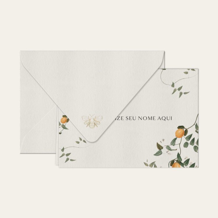 Papel de carta personalizado com ilustração de limão siciliano e envelope branco