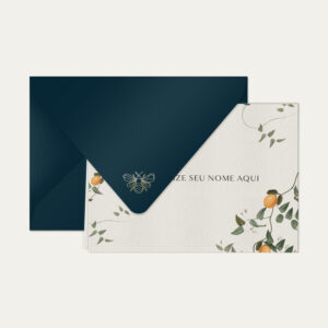 Papel de carta personalizado com ilustração de limão siciliano e envelope azul marinho