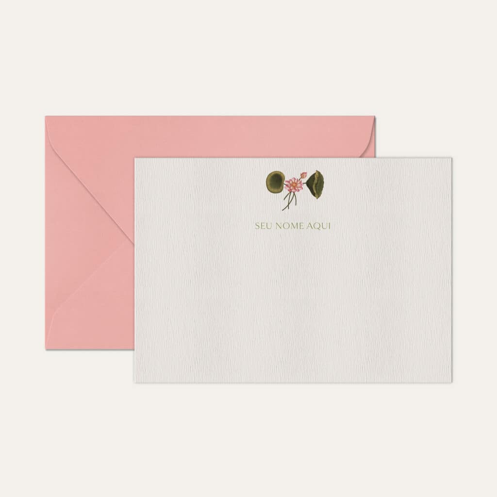 Papel de carta personalizado com ilustração de flor e envelope rosa bebe de alta qualidade