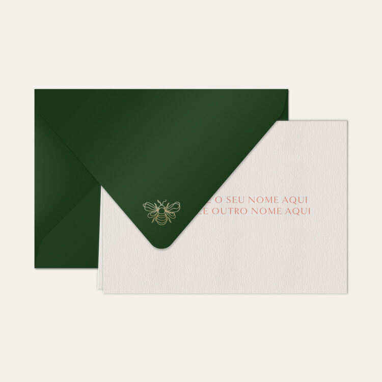 Papel de carta personalizado com nome casal em coral e envelope verde escuro