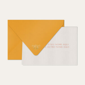 Papel de carta personalizado com nome casal em coral e envelope amarelo