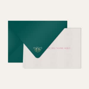 Papel de carta personalizado com nome clássico em pink e envelope azul petróleo