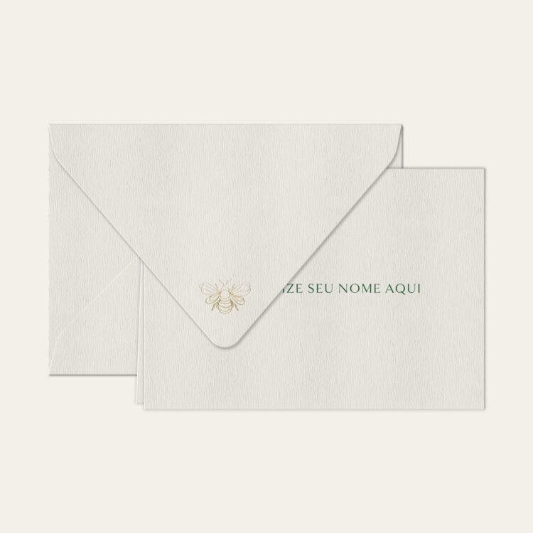 Papel de carta personalizado com nome clássico em verde escuro e envelope branco