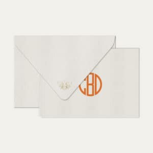 Papel de carta personalizado com monograma gatsby em laranja e envelope branco