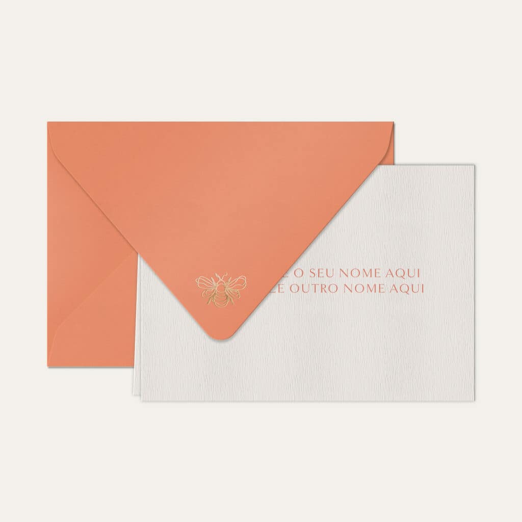 Papel de carta personalizado de casal em coral e envelope coral