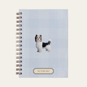 Planner personalizado com estampada xadrez azul bebe com ilustração de cachorro biewer terrier Colmeias Design