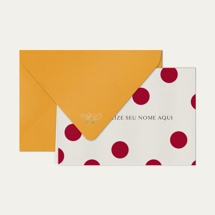 Papel de carta personalizado com ilustração de polka dots e envelope amarelo de alta qualidade