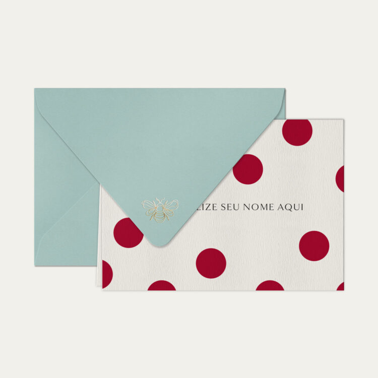 Papel de carta personalizado com ilustração de polka dots e envelope azul bebê de alta qualidade