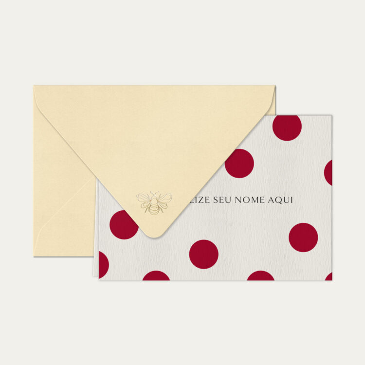 Papel de carta personalizado com ilustração de polka dots e envelope bege de alta qualidade