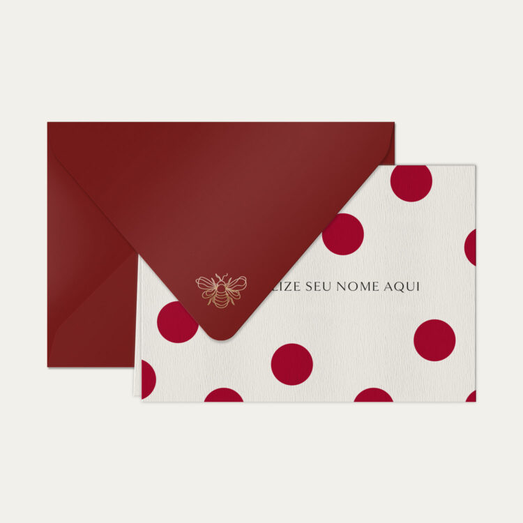 Papel de carta personalizado com ilustração de polka dots e envelope bordo de alta qualidade