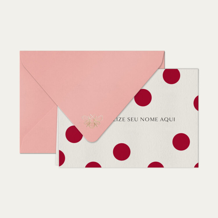 Papel de carta personalizado com ilustração de polka dots e envelope rosa bebê de alta qualidade