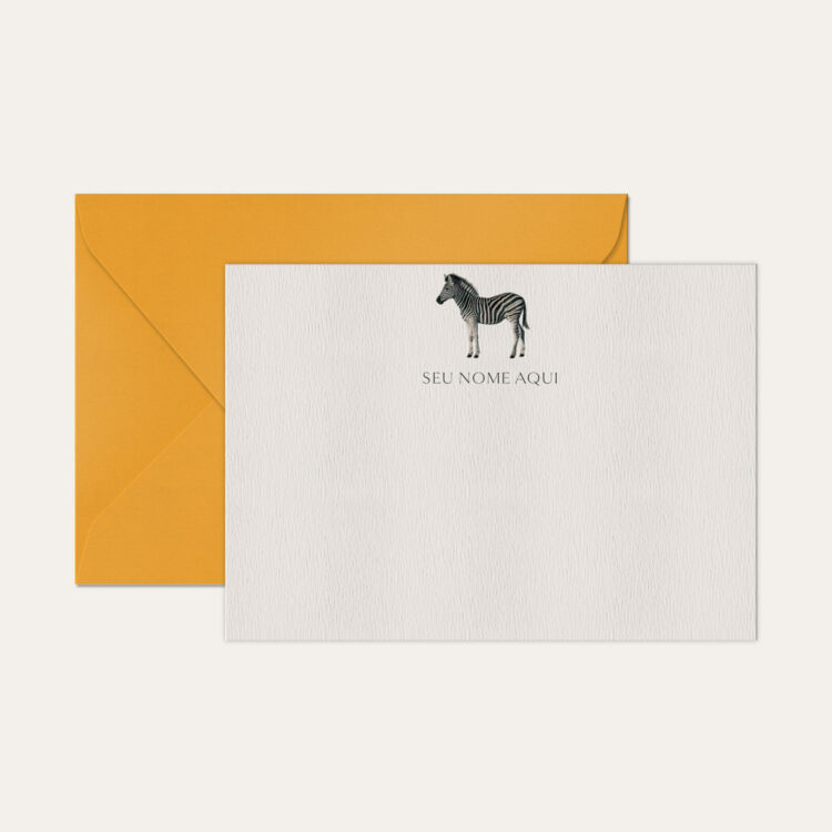 Papel de carta personalizado com ilustração de zebra e envelope amarelo de alta qualidade