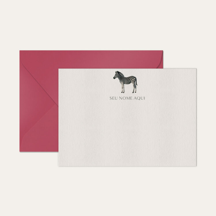 Papel de carta personalizado com ilustração de zebra e envelope pink de alta qualidade