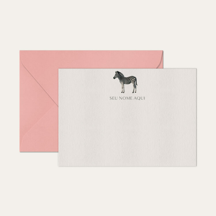 Papel de carta personalizado com ilustração de zebra e envelope rosa bebê de alta qualidade